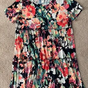 HEIMISH USA Pink and Green Ruffled Tiered Sundress